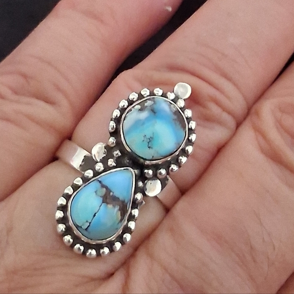 GOLDEN HILLS TURQUOISE RING 925 STERLING SILVER SIZE 7 - Picture 2 of 5